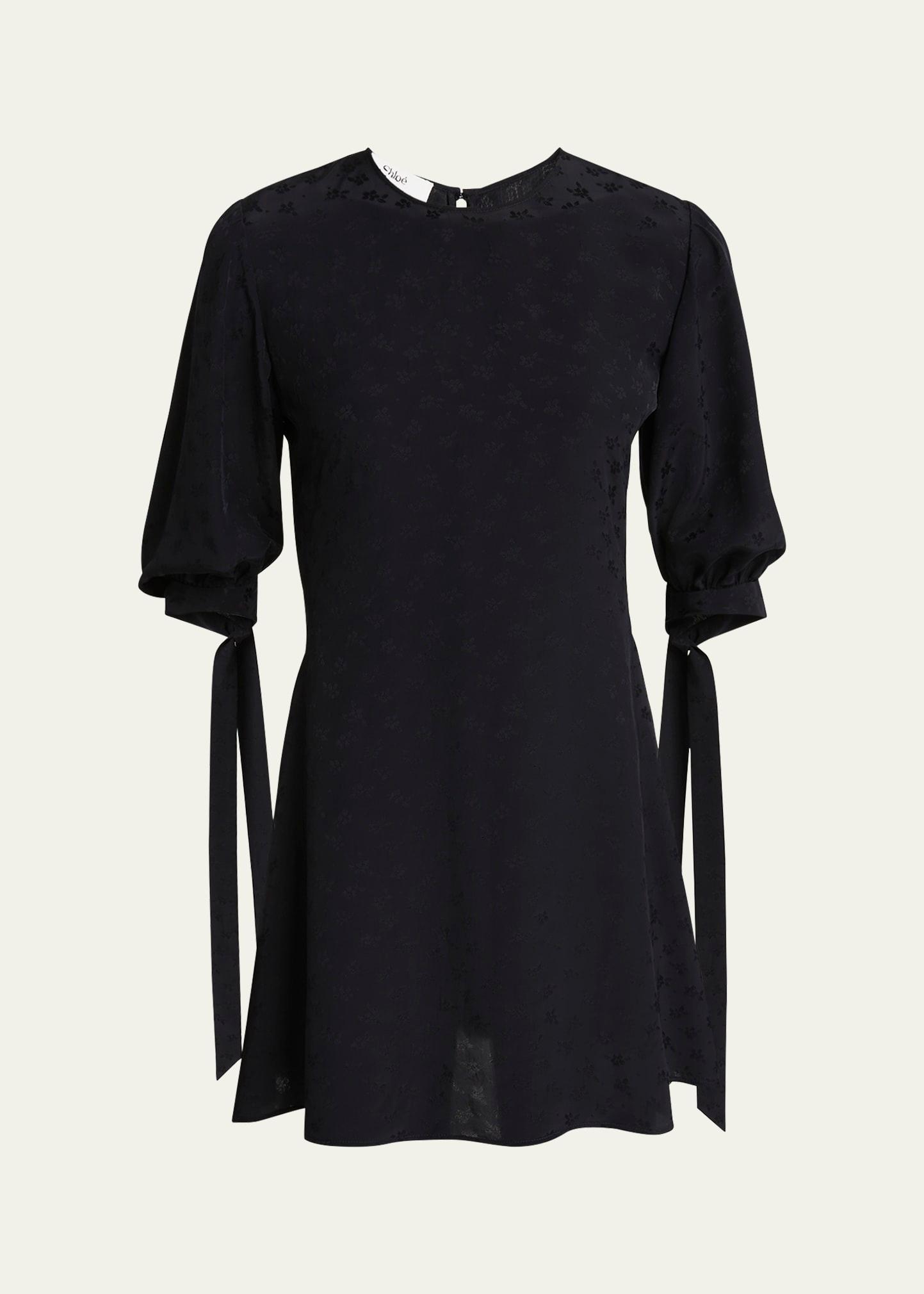 floral flocked tie-cuff mini dress