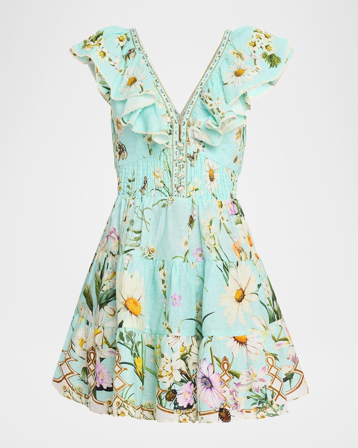 floral freefall tiered frill mini dress