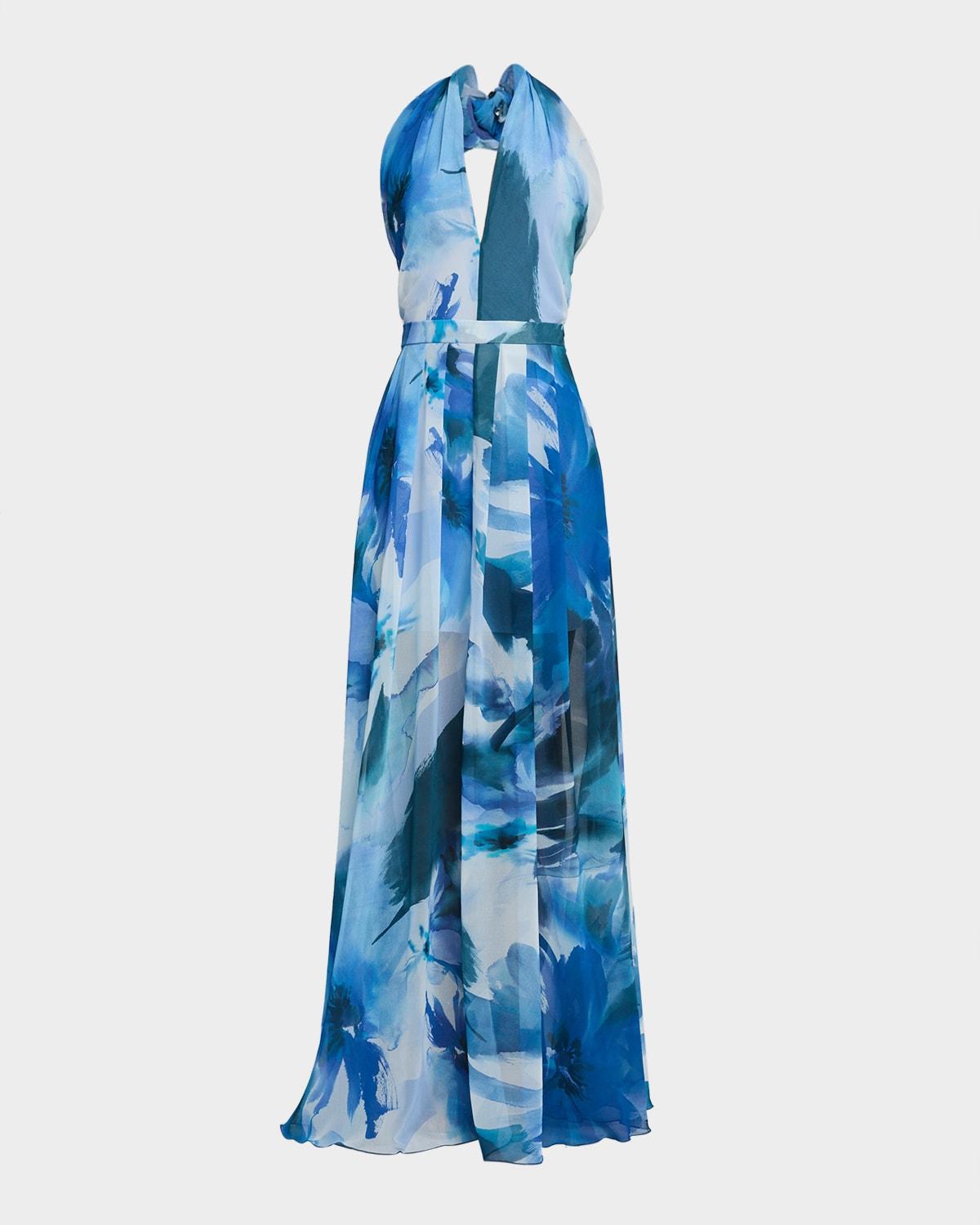 floral georgette halter gown