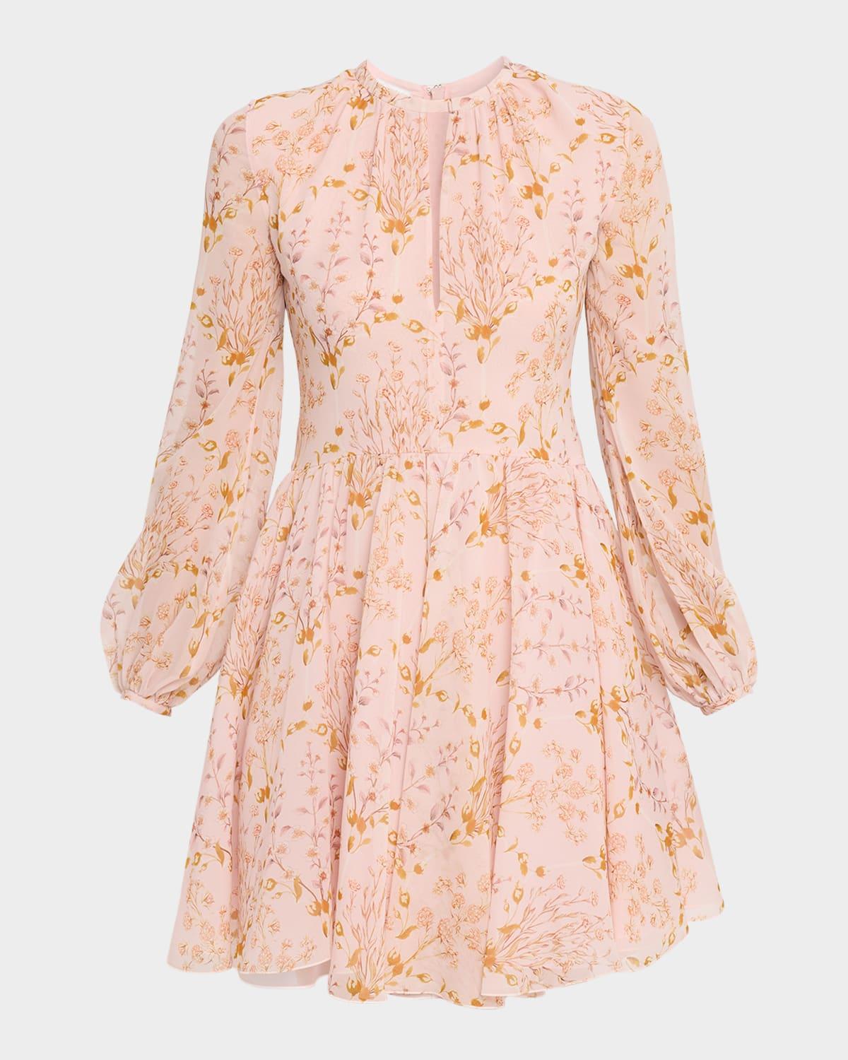 floral georgette long-sleeve mini dress