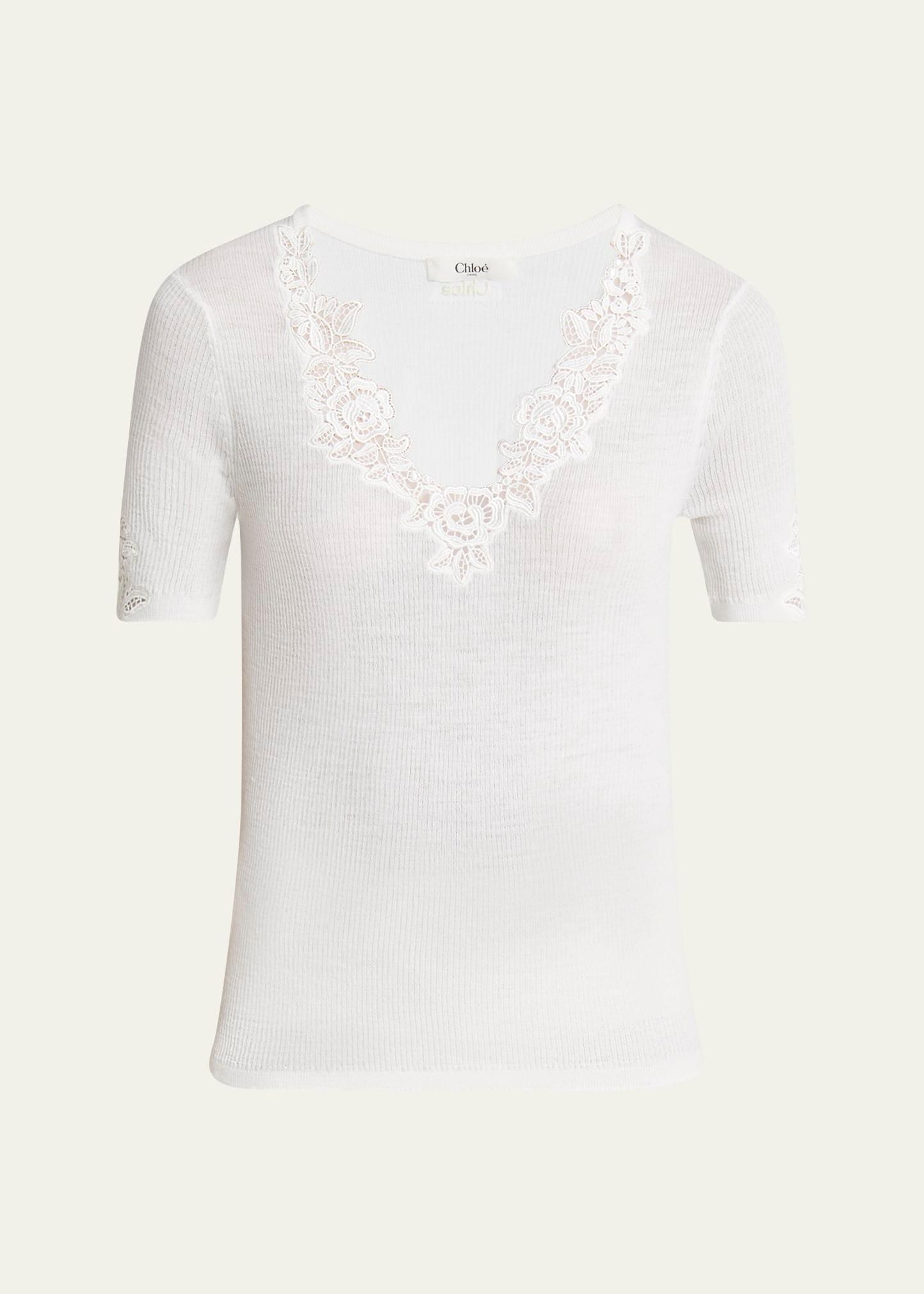 floral guipure lace v-neck fitted top