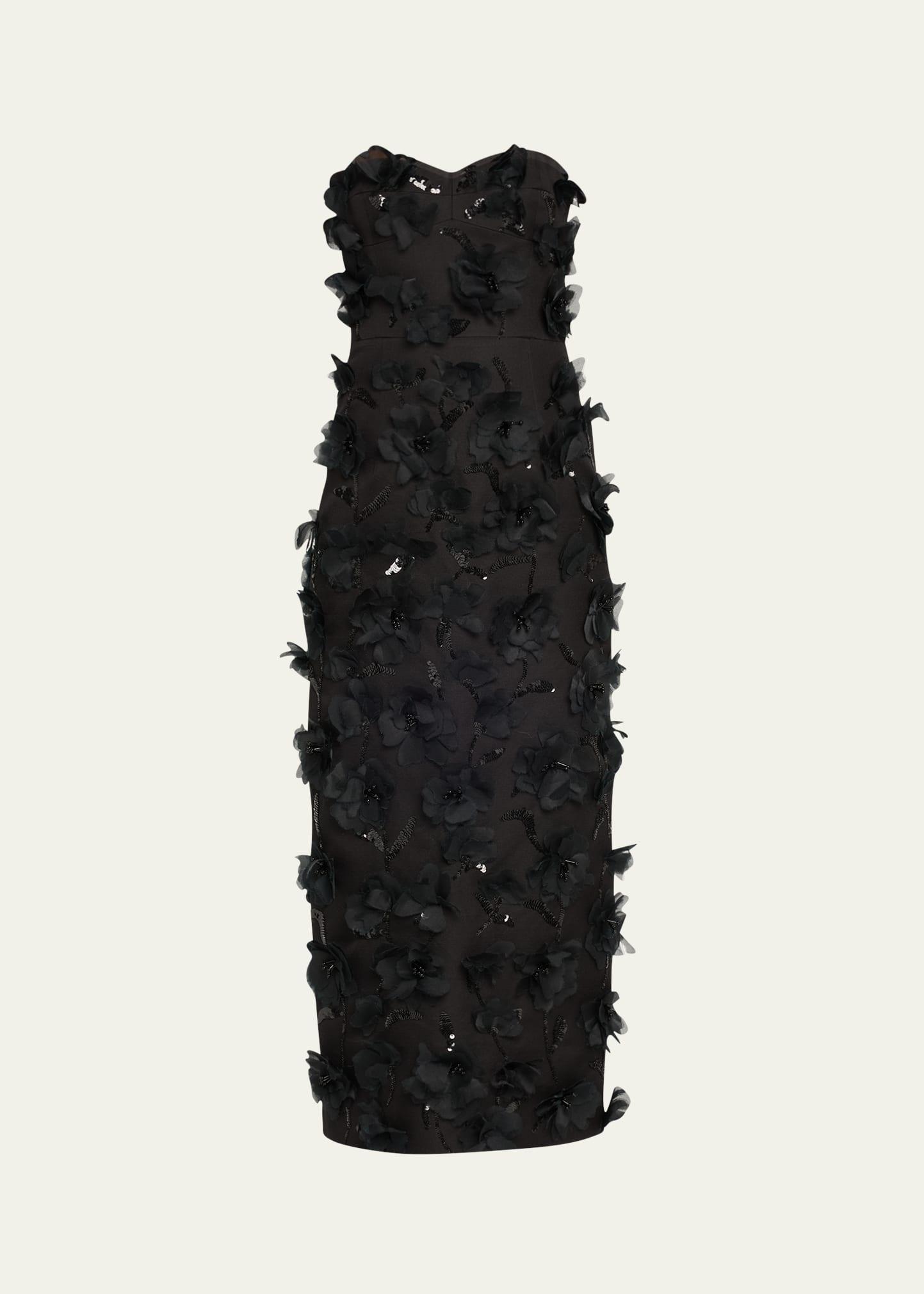 floral hand embellished strapless sheath dress