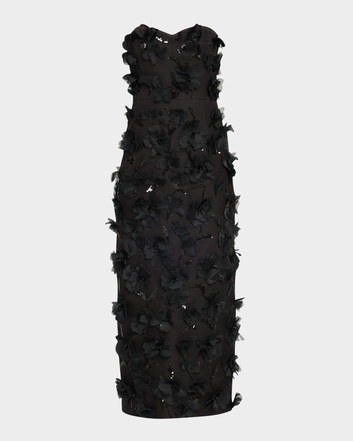 floral hand embellished strapless sheath dress