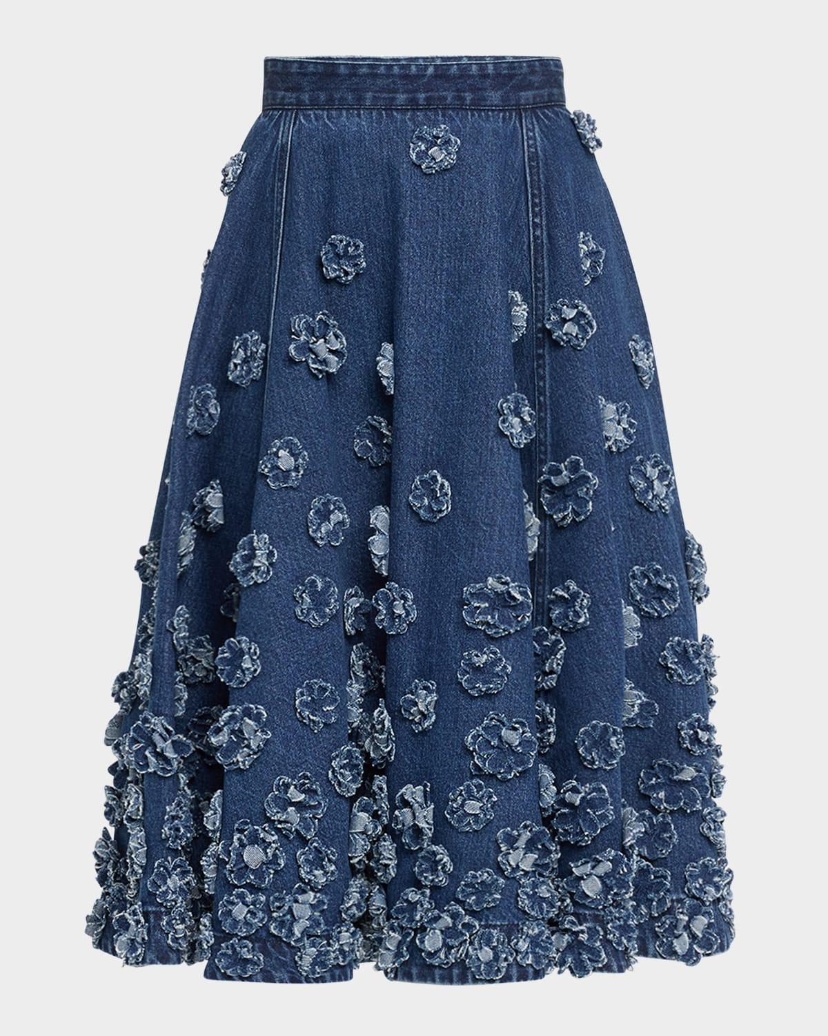 floral hand embroidered denim circle skirt