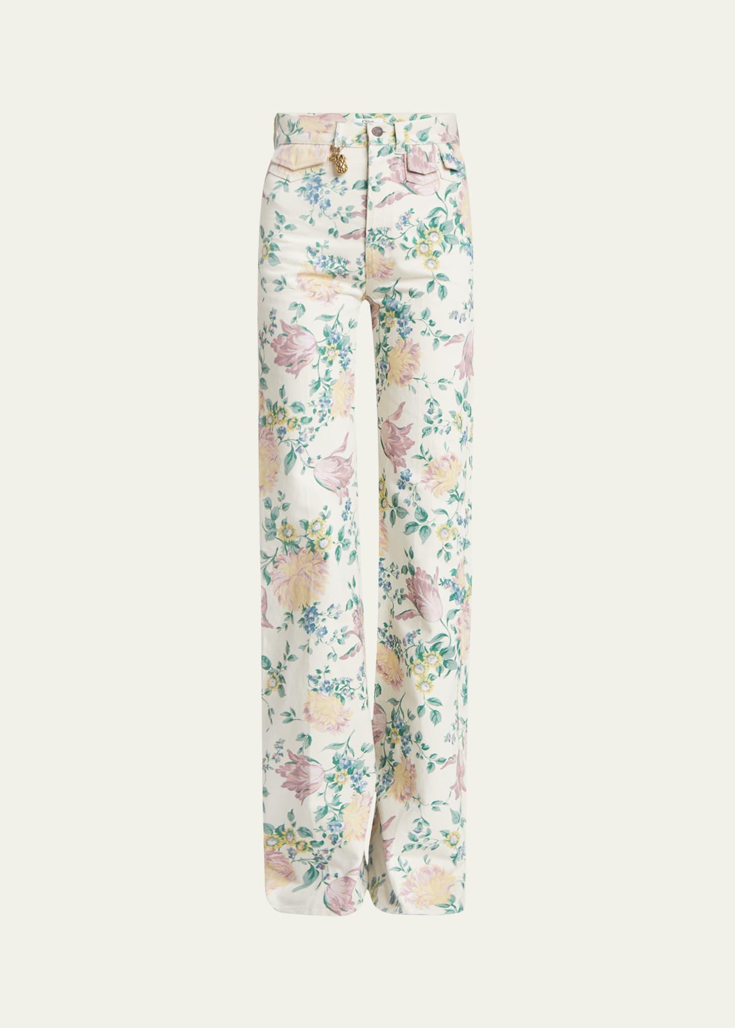 floral high rise flared jeans