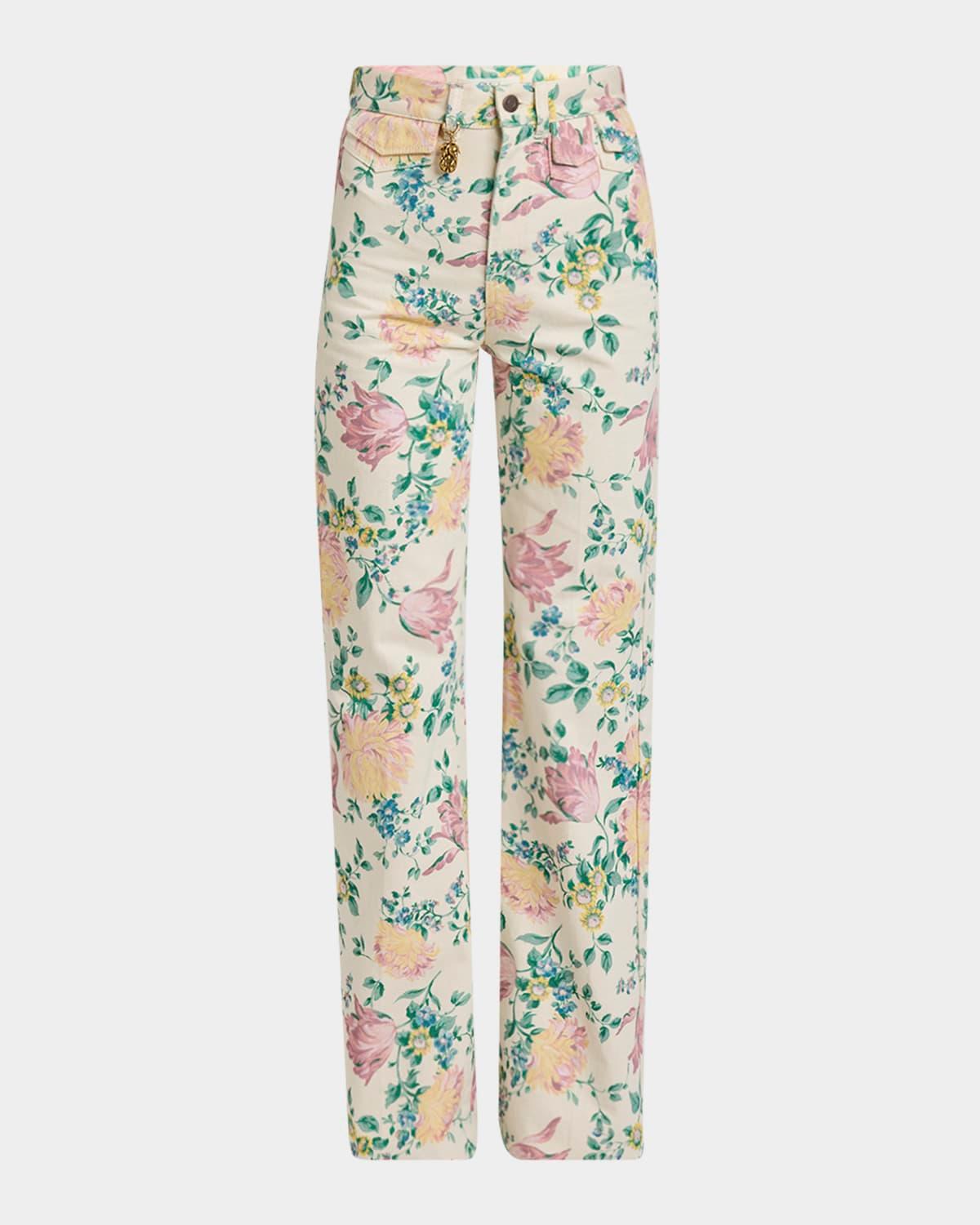 floral high rise flared jeans