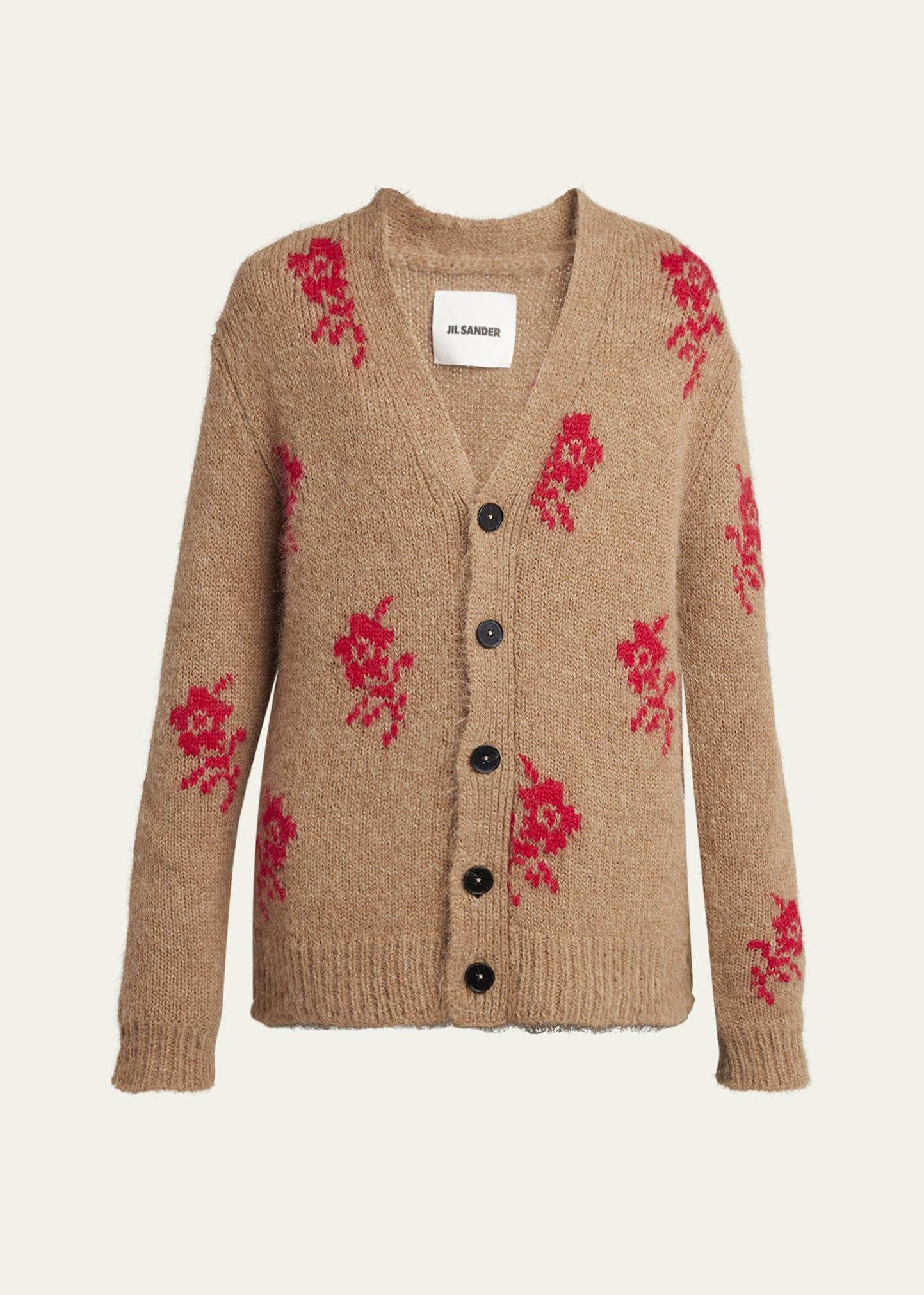 floral intarsia alpaca wool cardigan