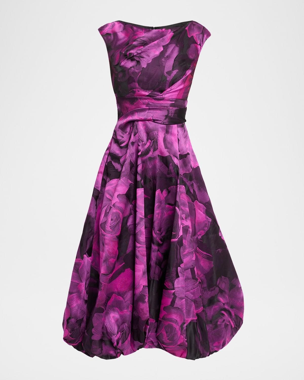 floral jacquard bubble midi dress