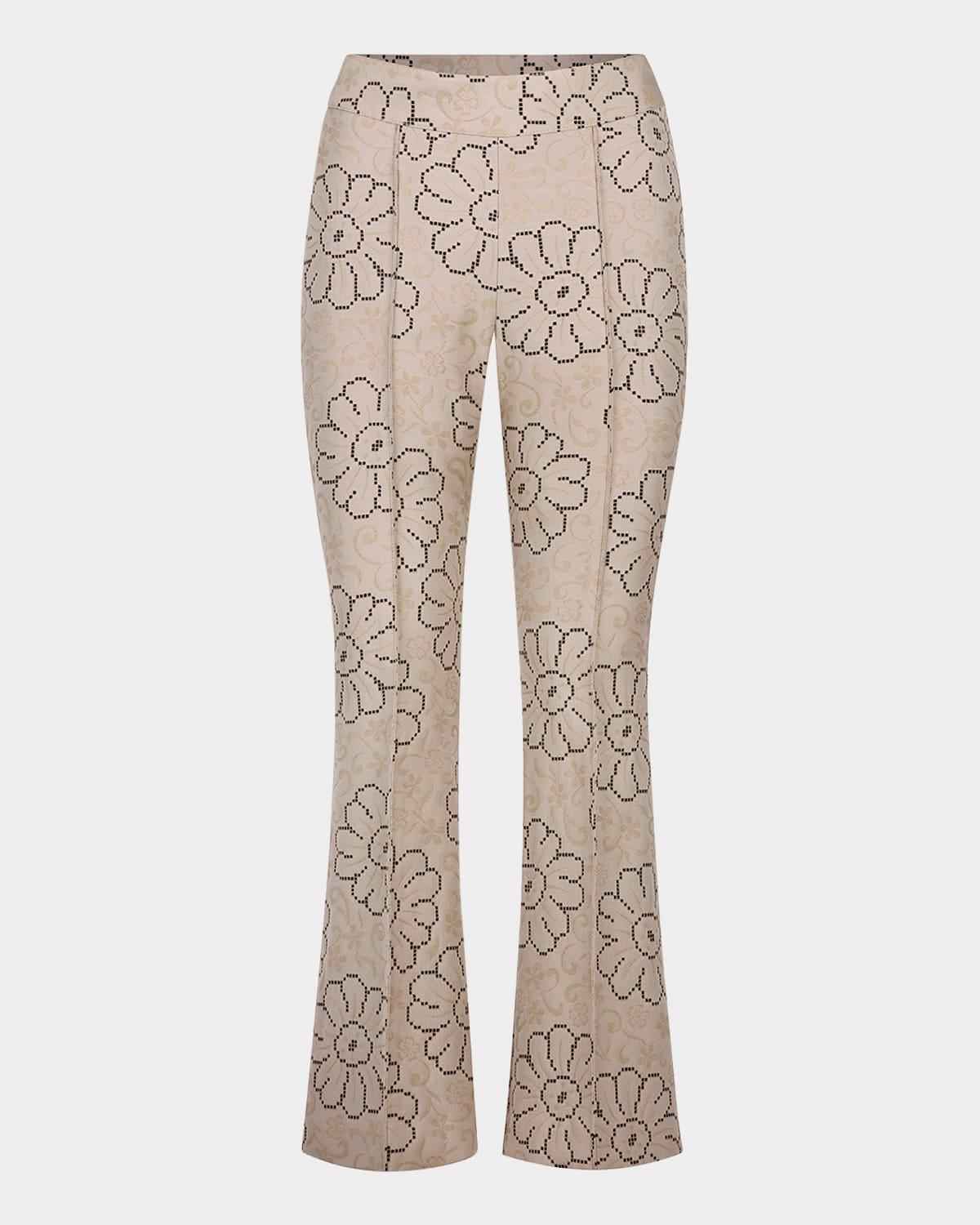 floral jacquard cropped pintuck pants