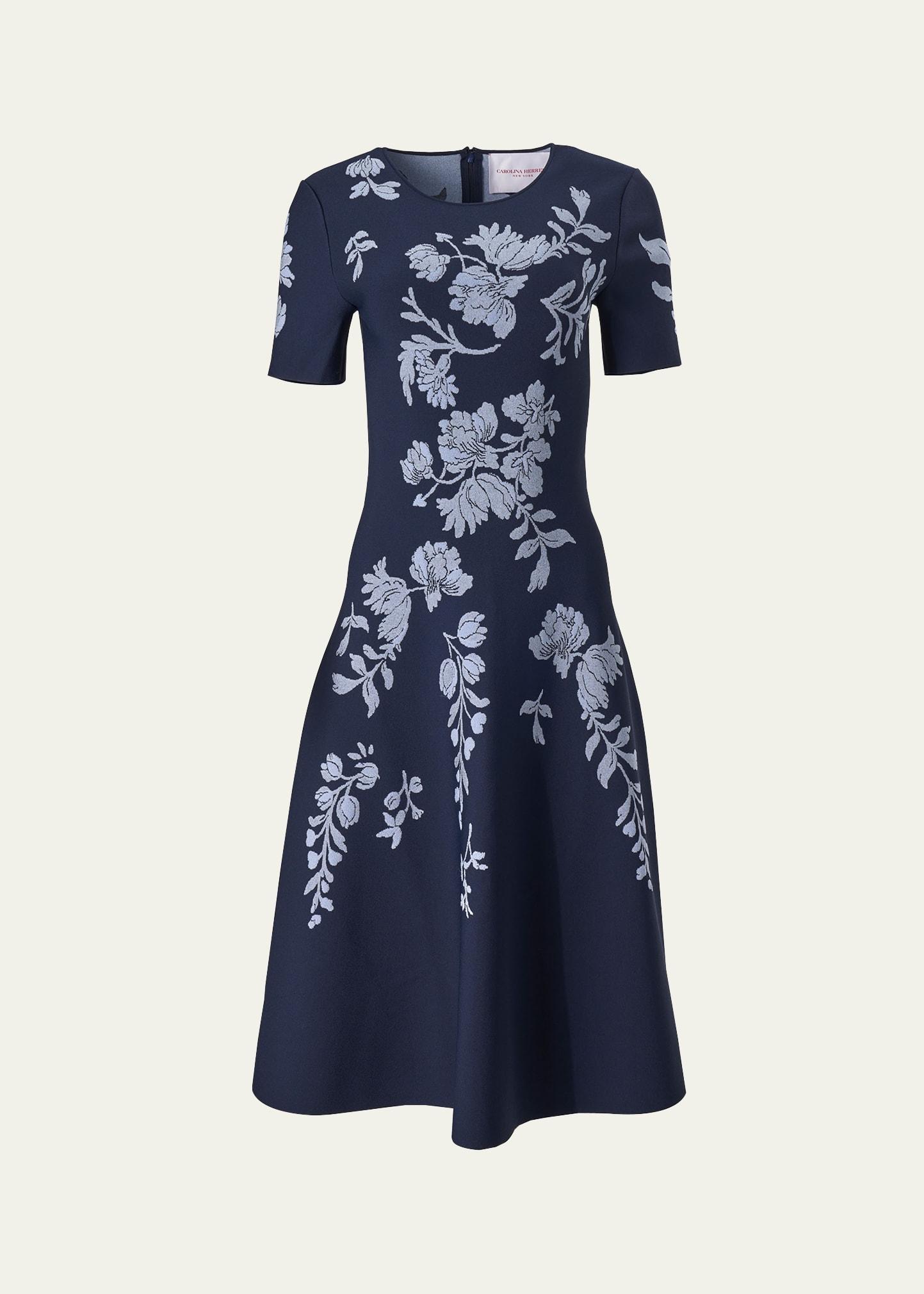 floral jacquard flare dress