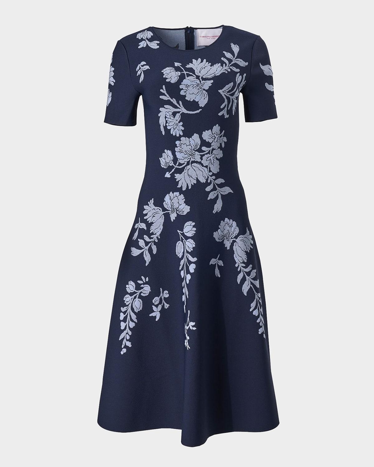 floral jacquard flare dress