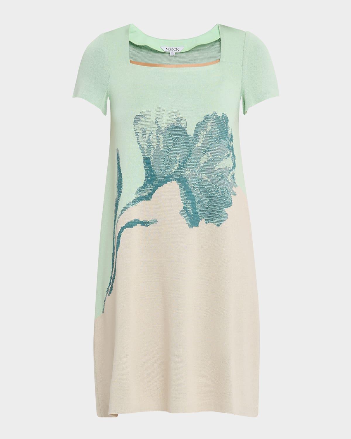 floral jacquard knit  knee-length a-line dress