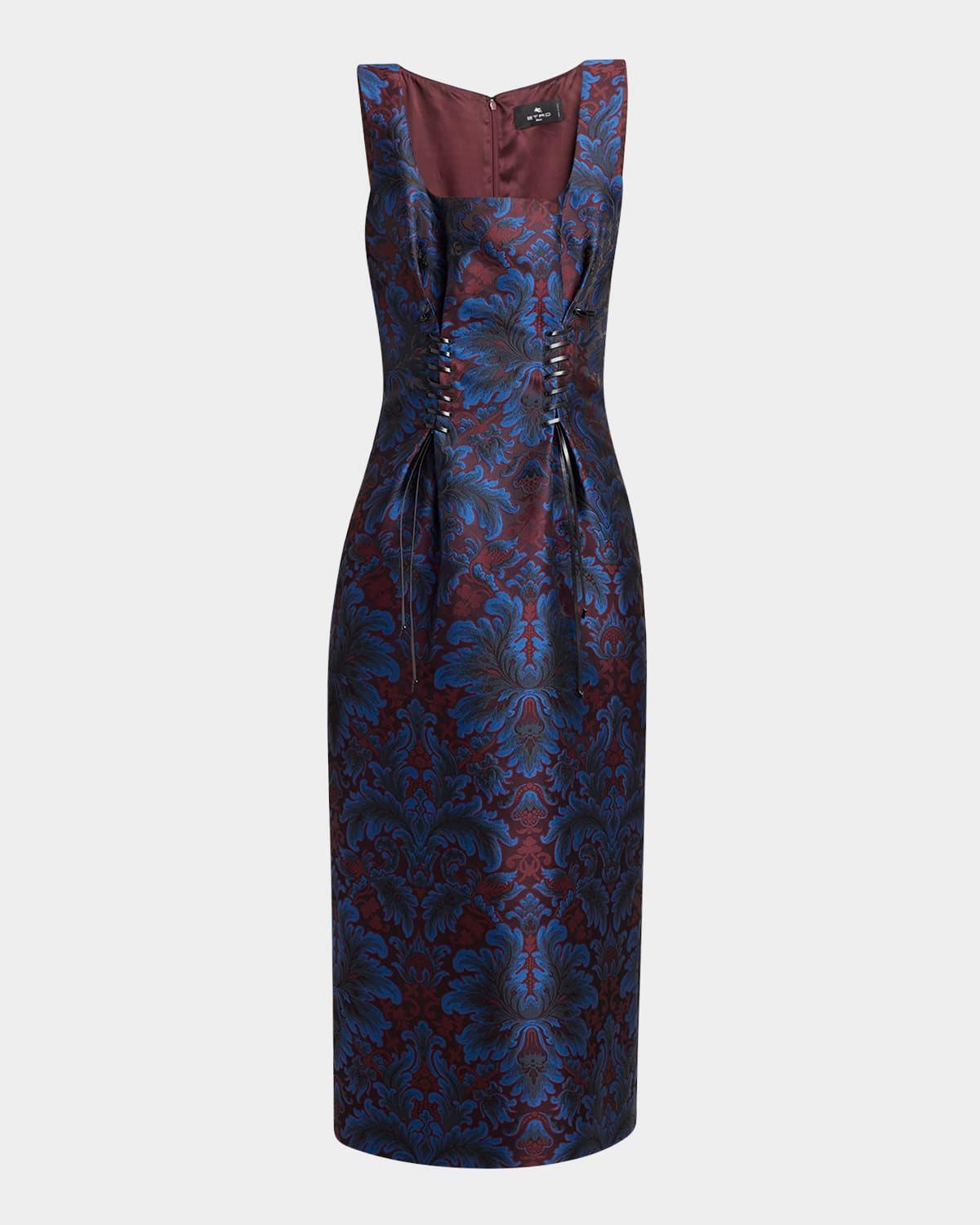 floral jacquard laced midi dress