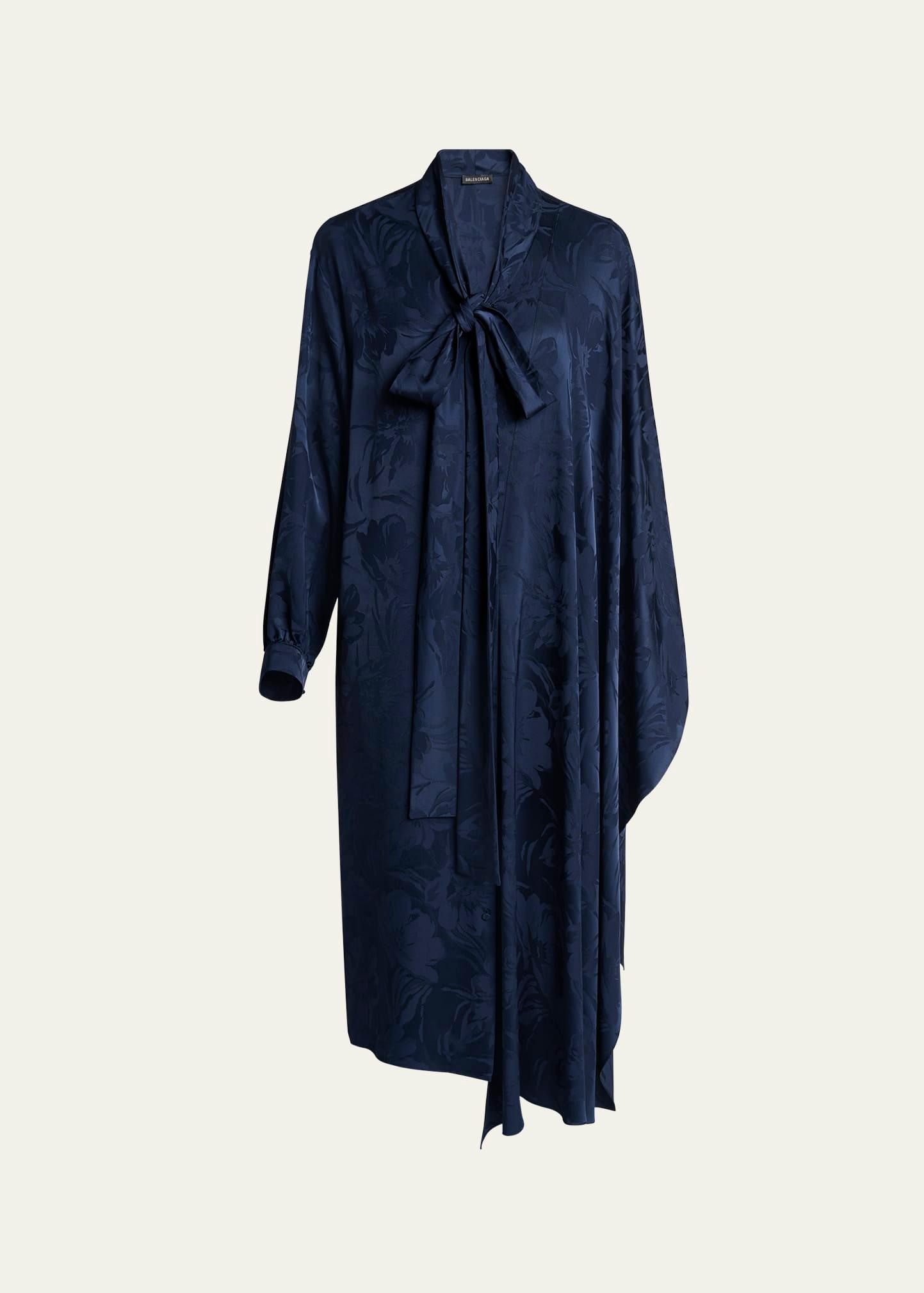 floral jacquard long-sleeve maxi scarf dress