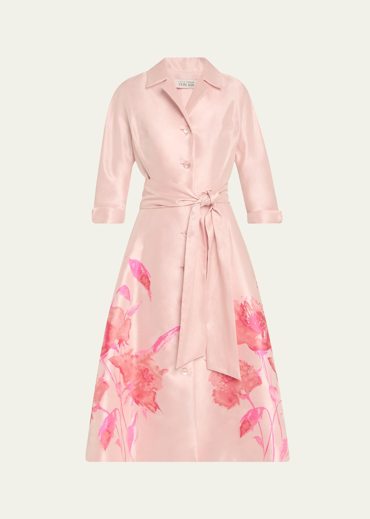 floral jacquard mikado midi shirtdress