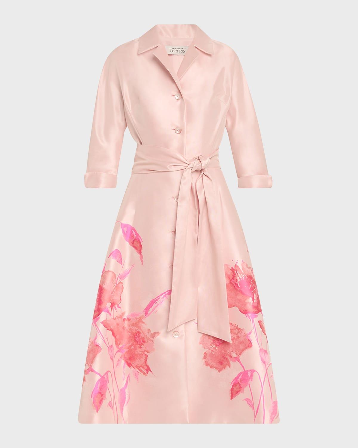 floral jacquard mikado midi shirtdress
