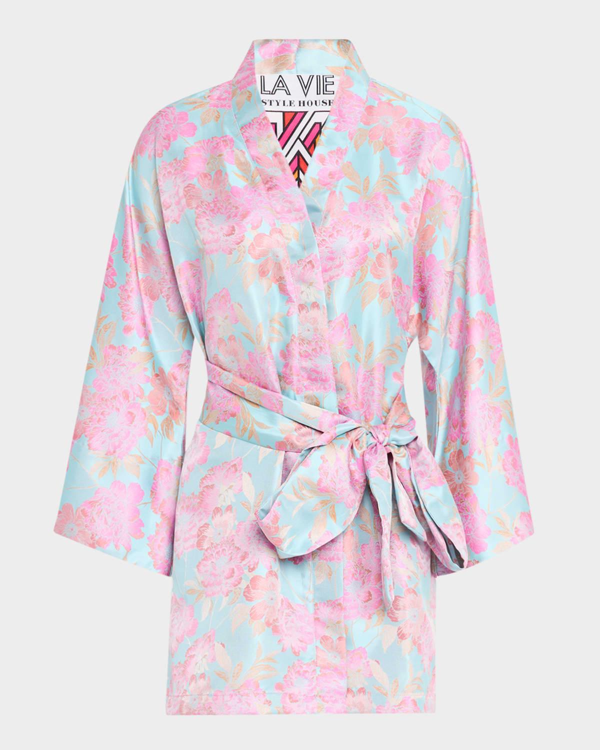 floral jacquard mini wrap dress