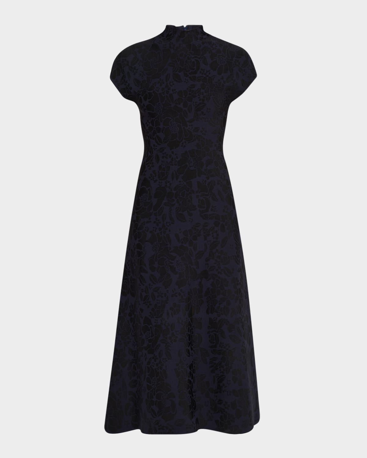 floral jacquard mock-neck midi dress