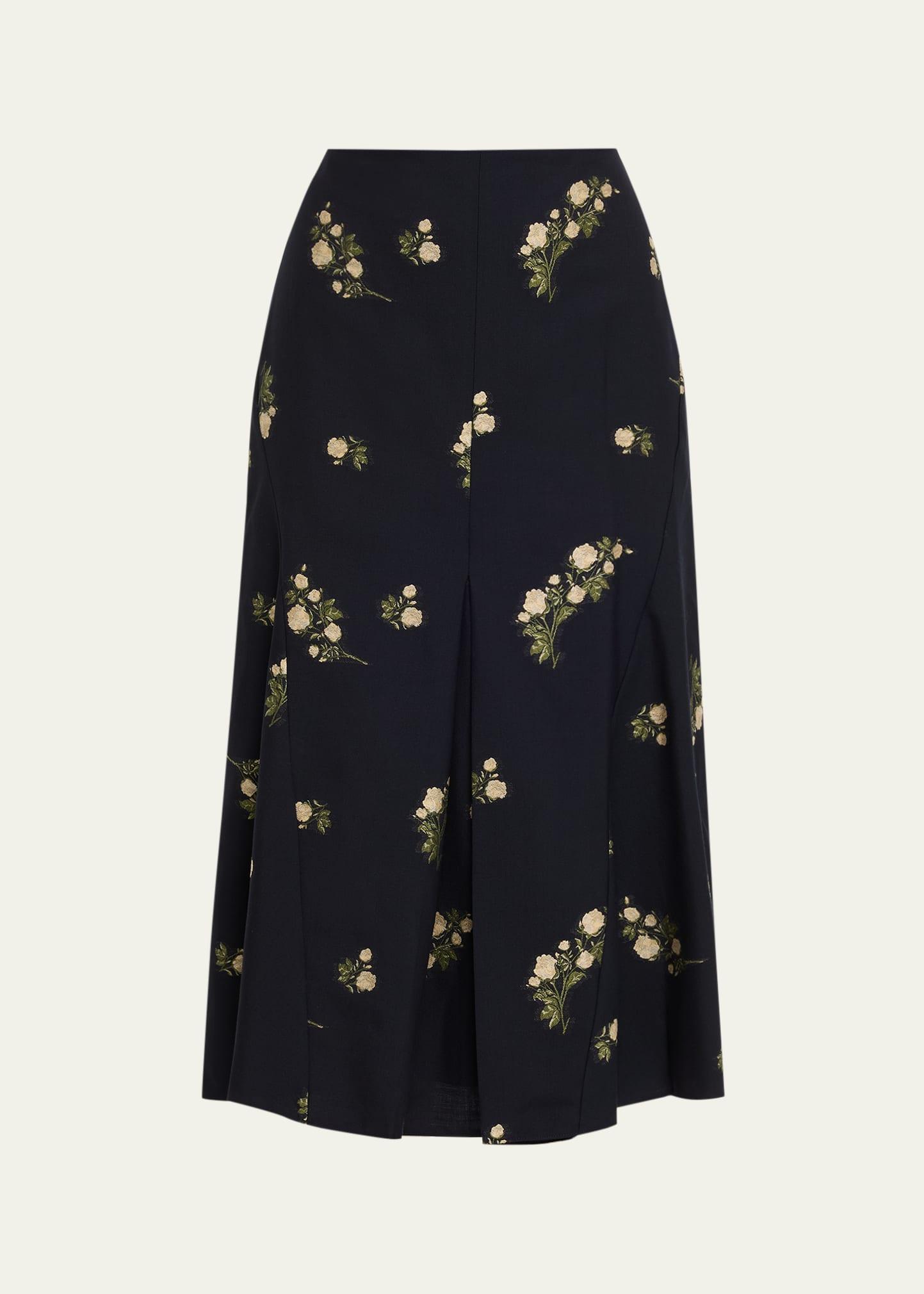floral jacquard pleated midi skirt