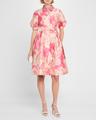 floral jacquard puff-sleeve shirtdress