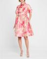 floral jacquard puff-sleeve shirtdress