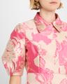 floral jacquard puff-sleeve shirtdress