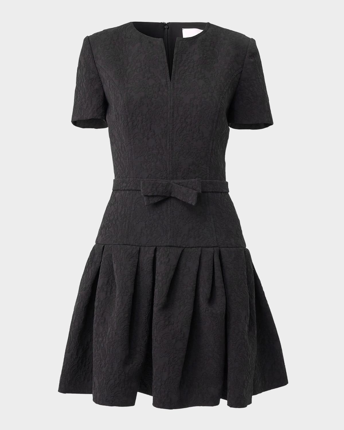 floral jacquard short-sleeve mini dress