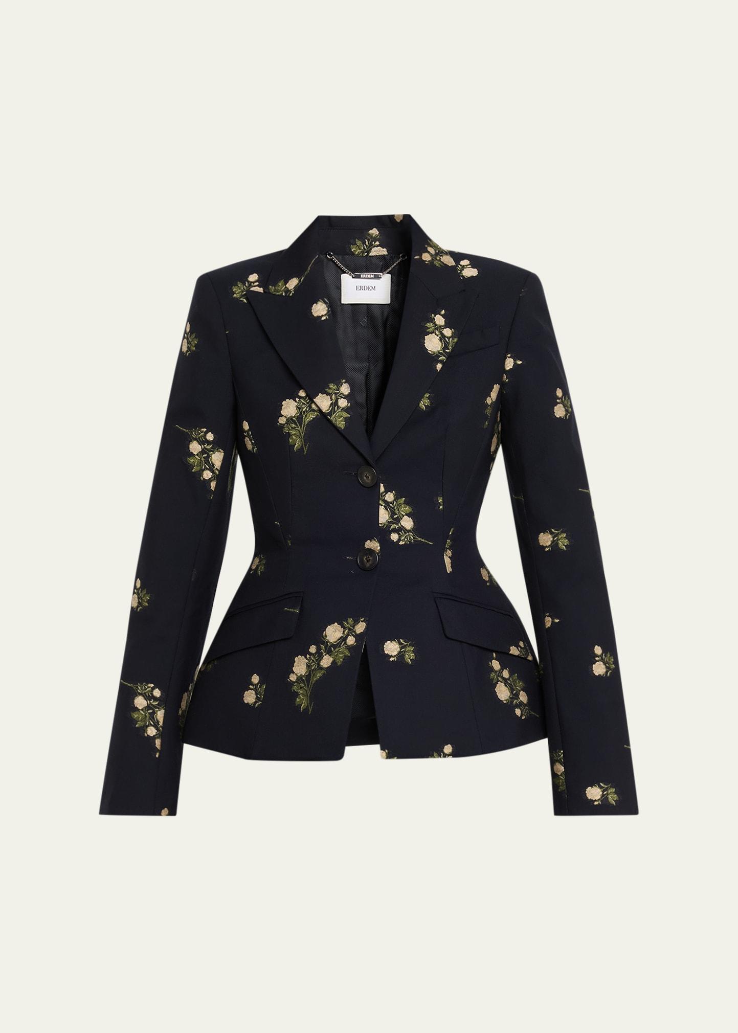 floral jacquard single-breasted fitted blazer