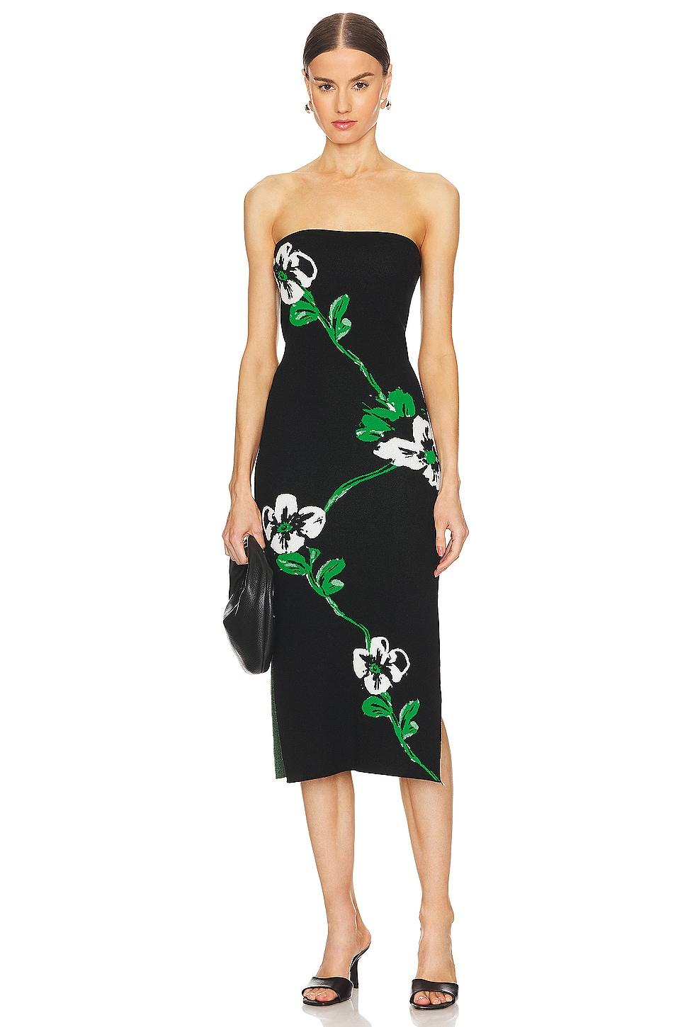 floral jacquard strapless midi dress