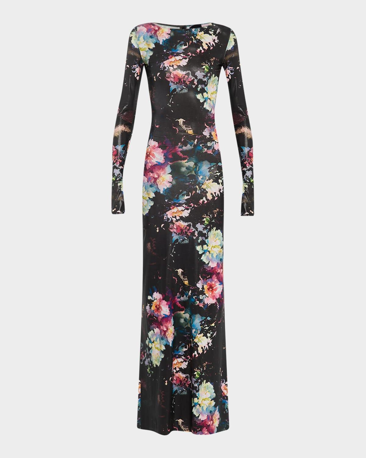 floral jersey  boatneck gown