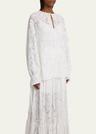 floral lace drawstring blouse