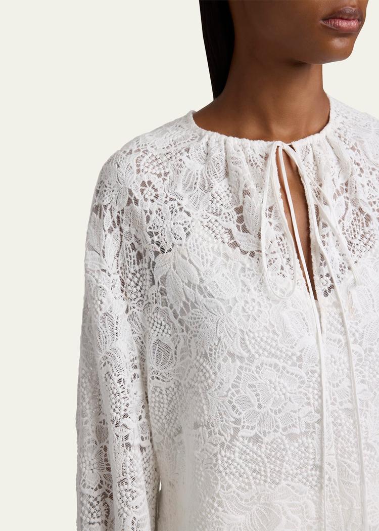 floral lace drawstring blouse