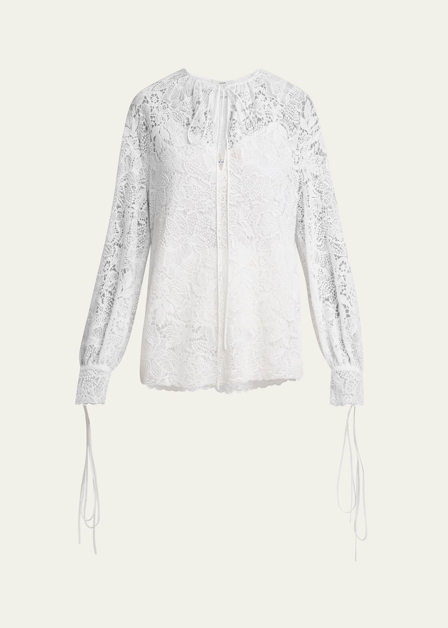 floral lace drawstring blouse