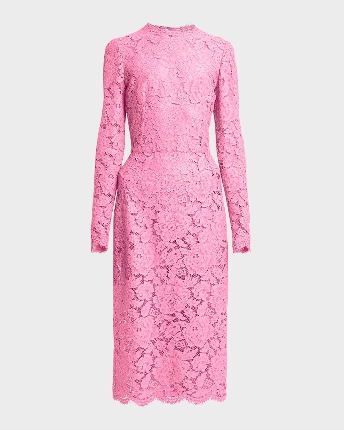 floral lace long-sleeve midi dress