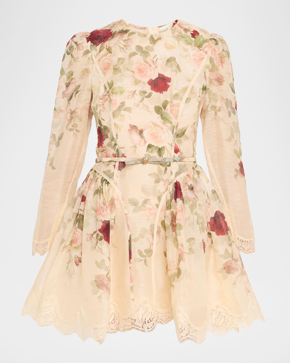 floral lace paneled mini dress