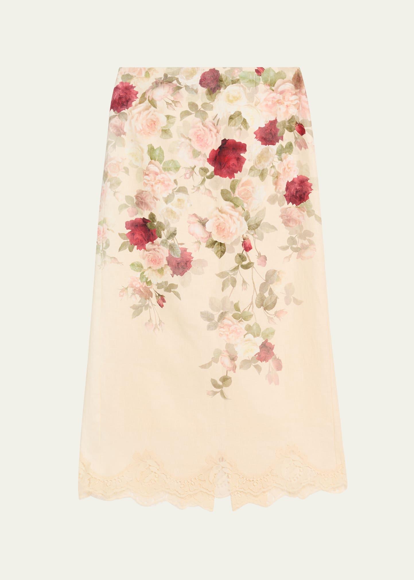 floral lace pencil skirt