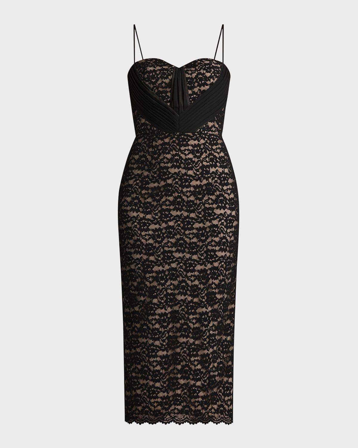 floral lace sweetheart midi dress