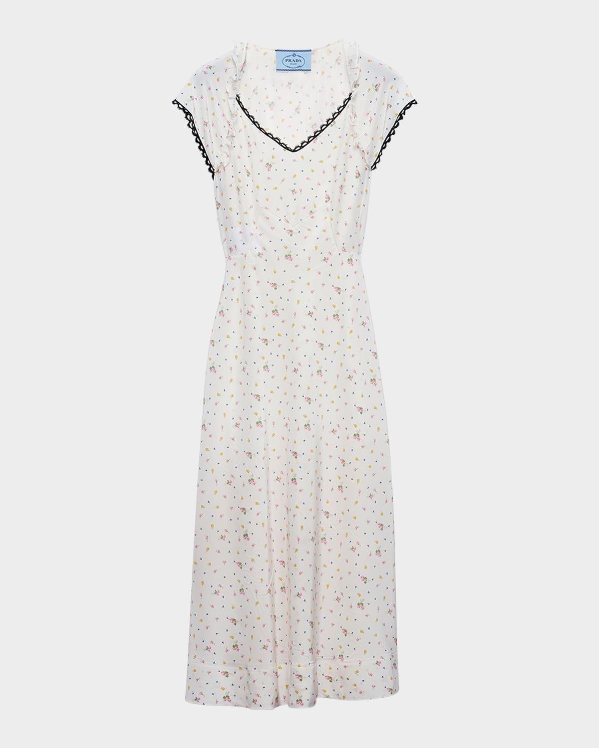 floral lace-trim midi dress