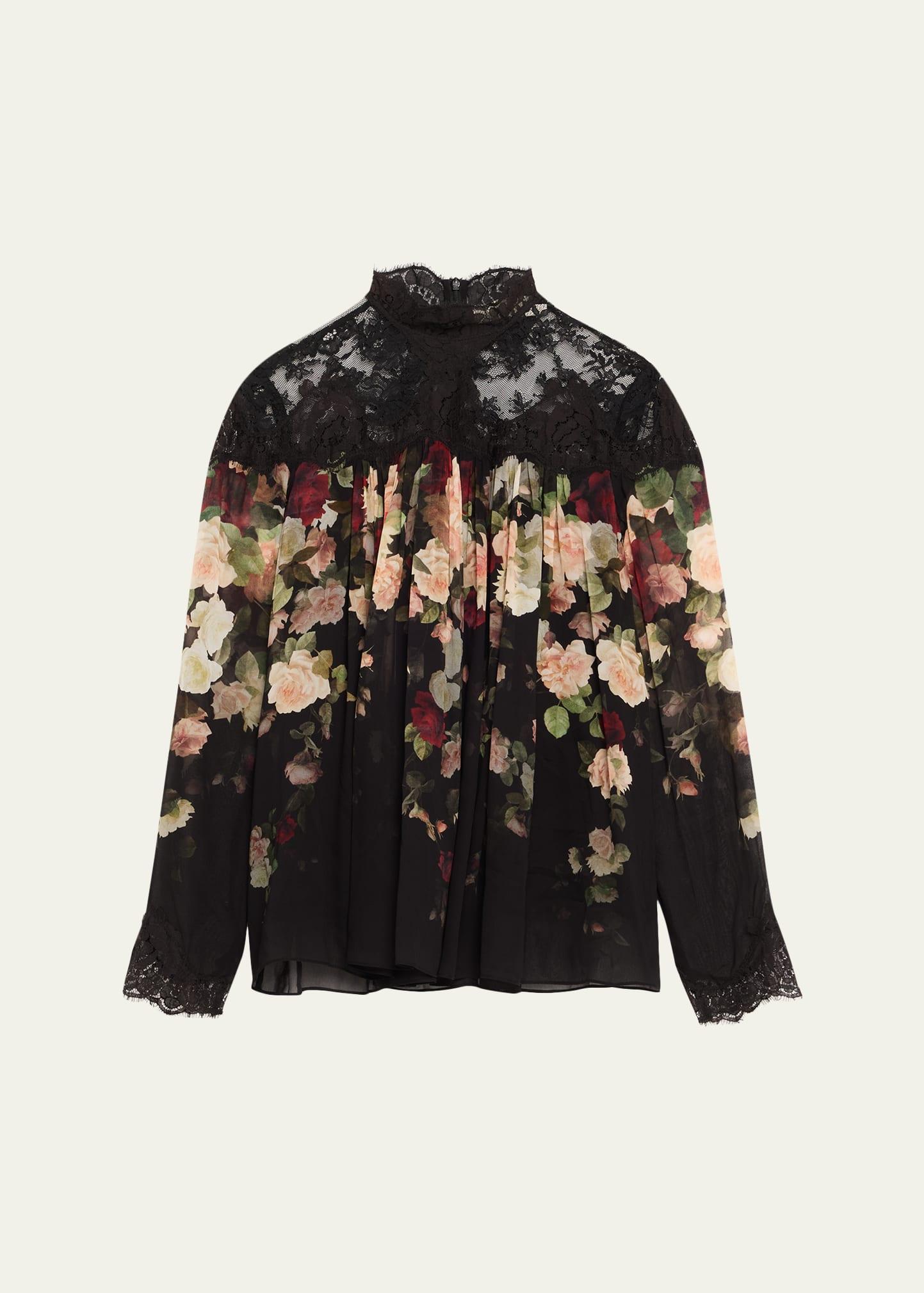 floral lace yoke blouse