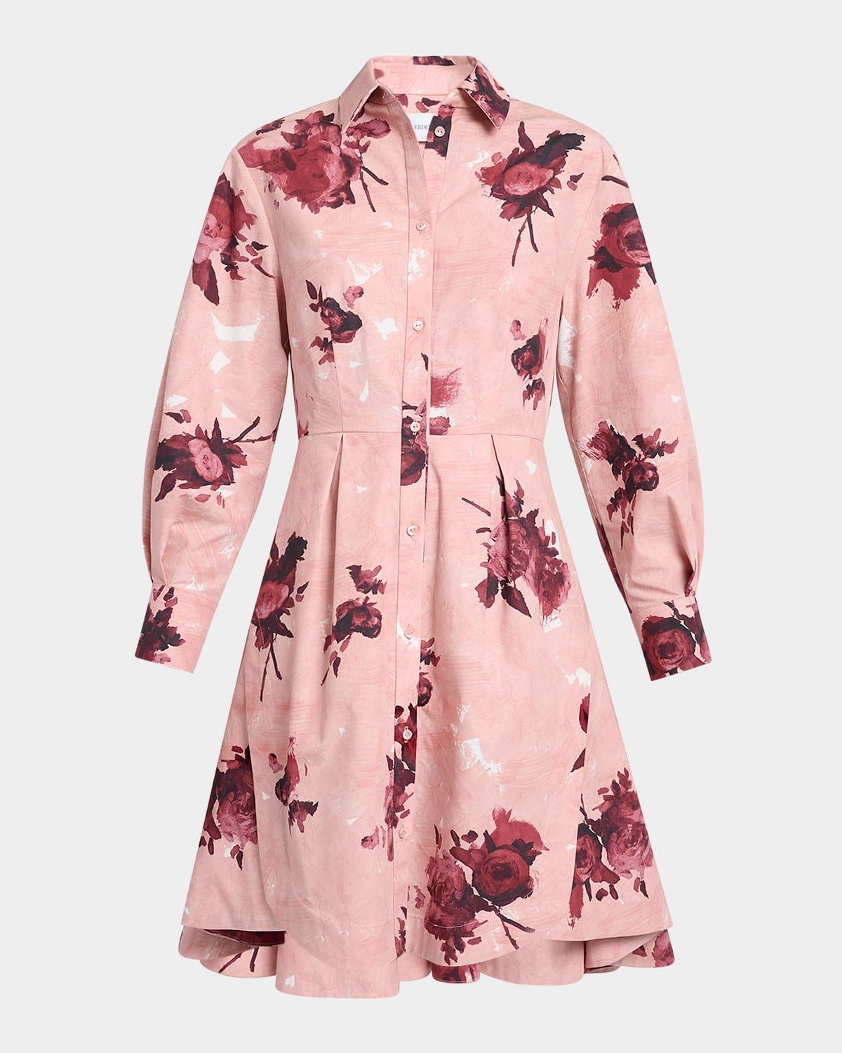 floral long-sleeve mini shirtdress