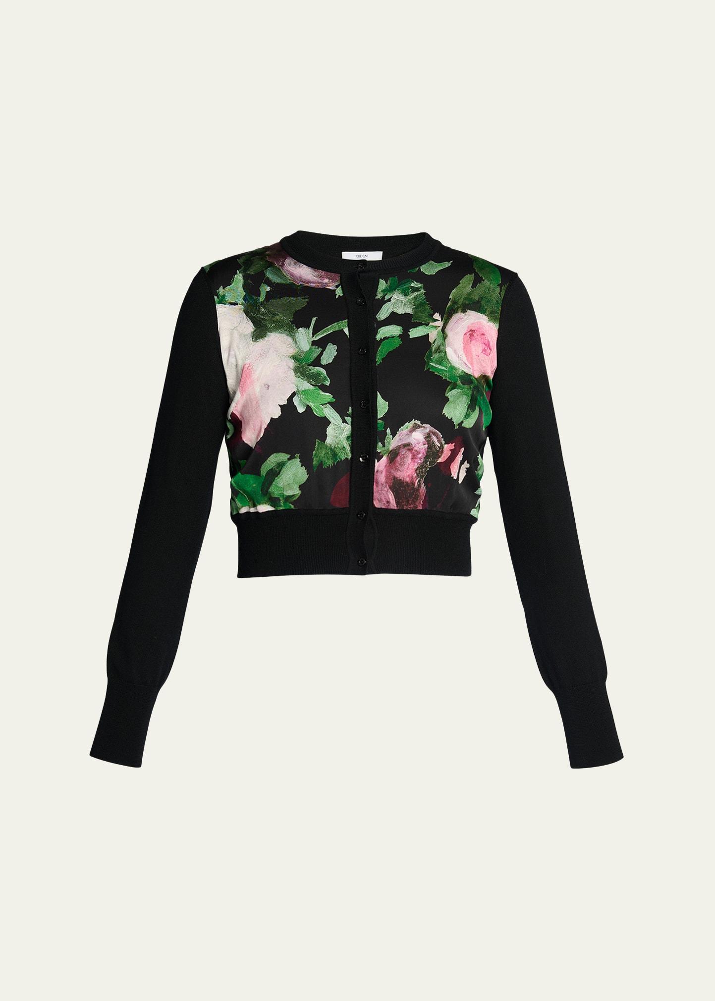 floral merino wool-blend cropped cardigan