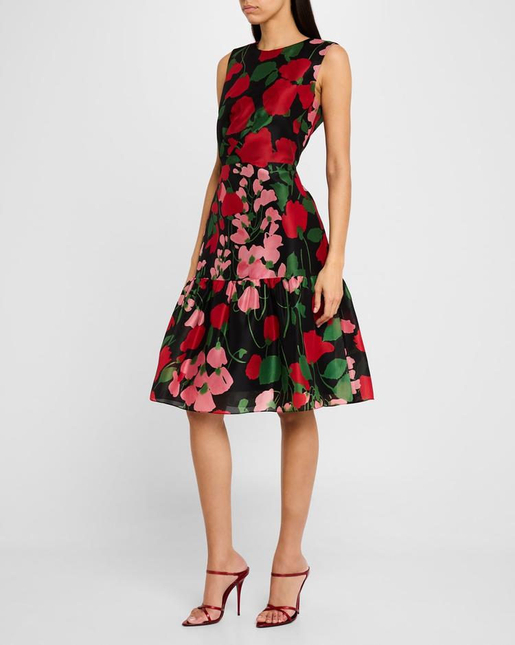 floral organza flounce hem dress