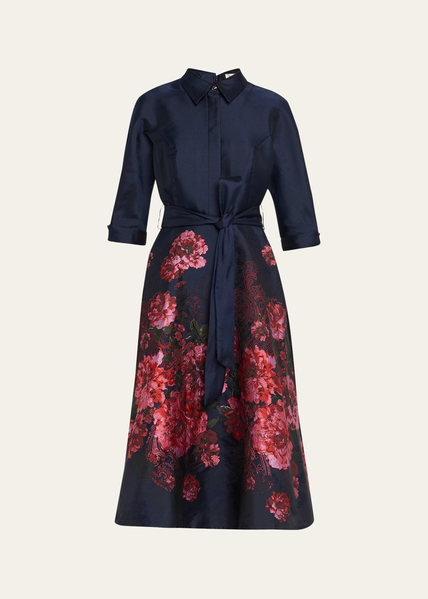 floral paisley jacquard midi shirtdress
