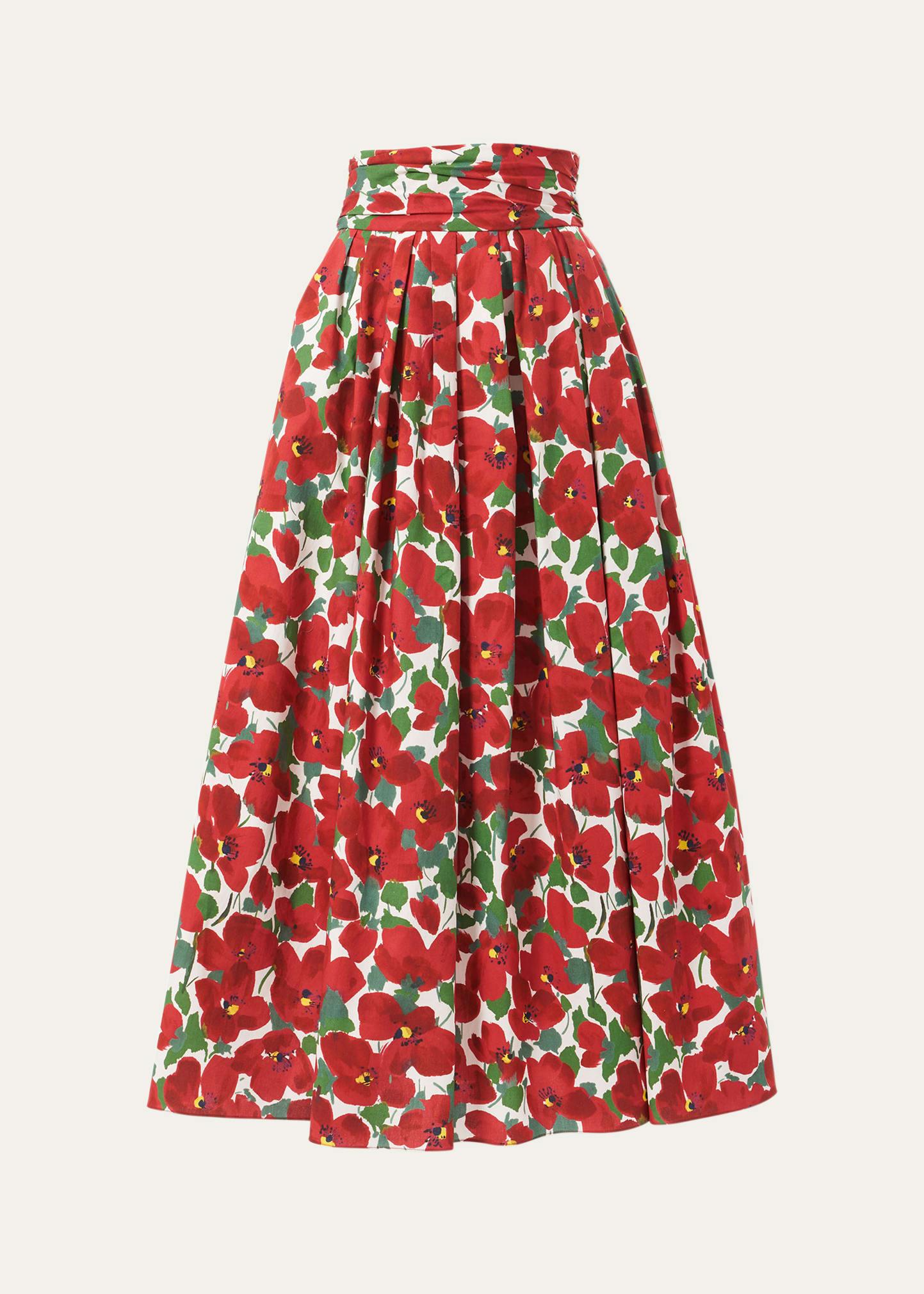 floral pleated cummerbund midi skirt