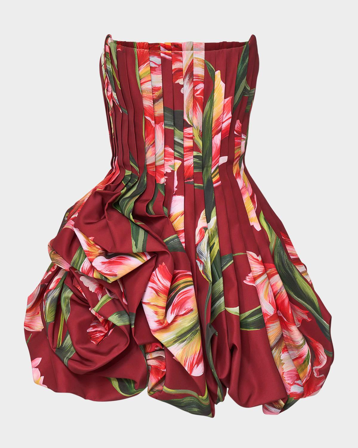 floral pleated draped mini dress