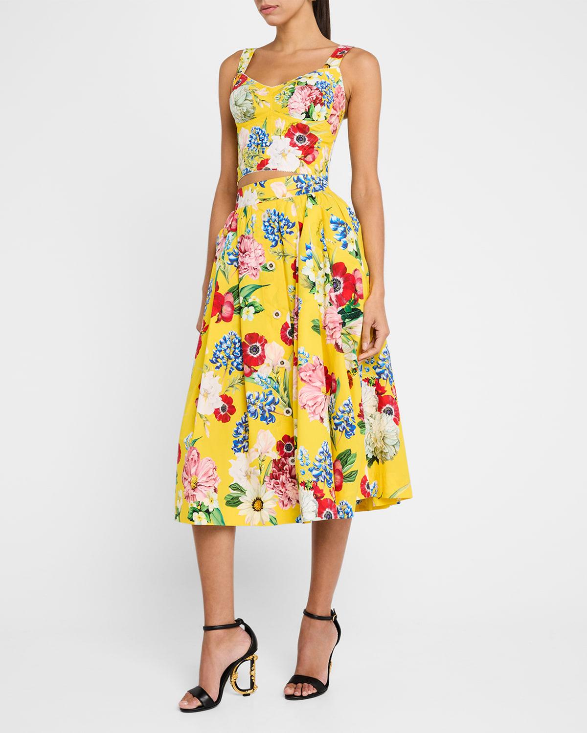 floral pleated poplin midi skirt