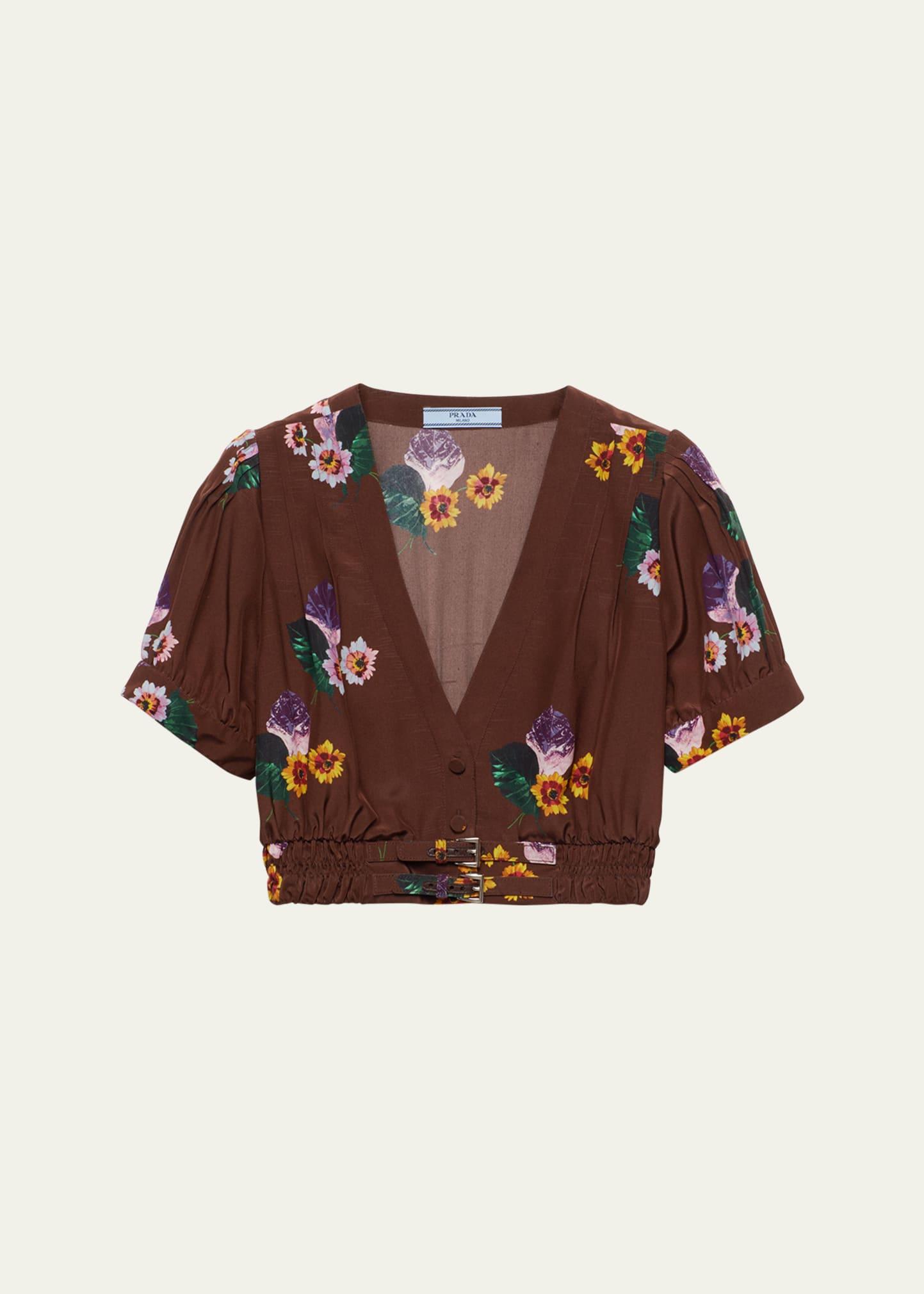 floral ponge v-neck crop top