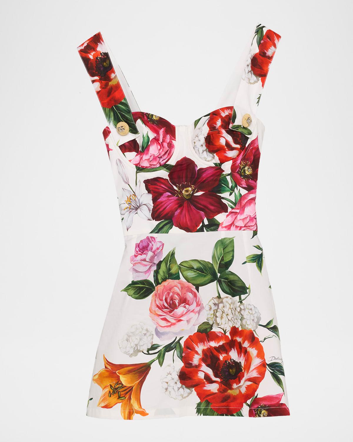 floral poplin bustier mini dress