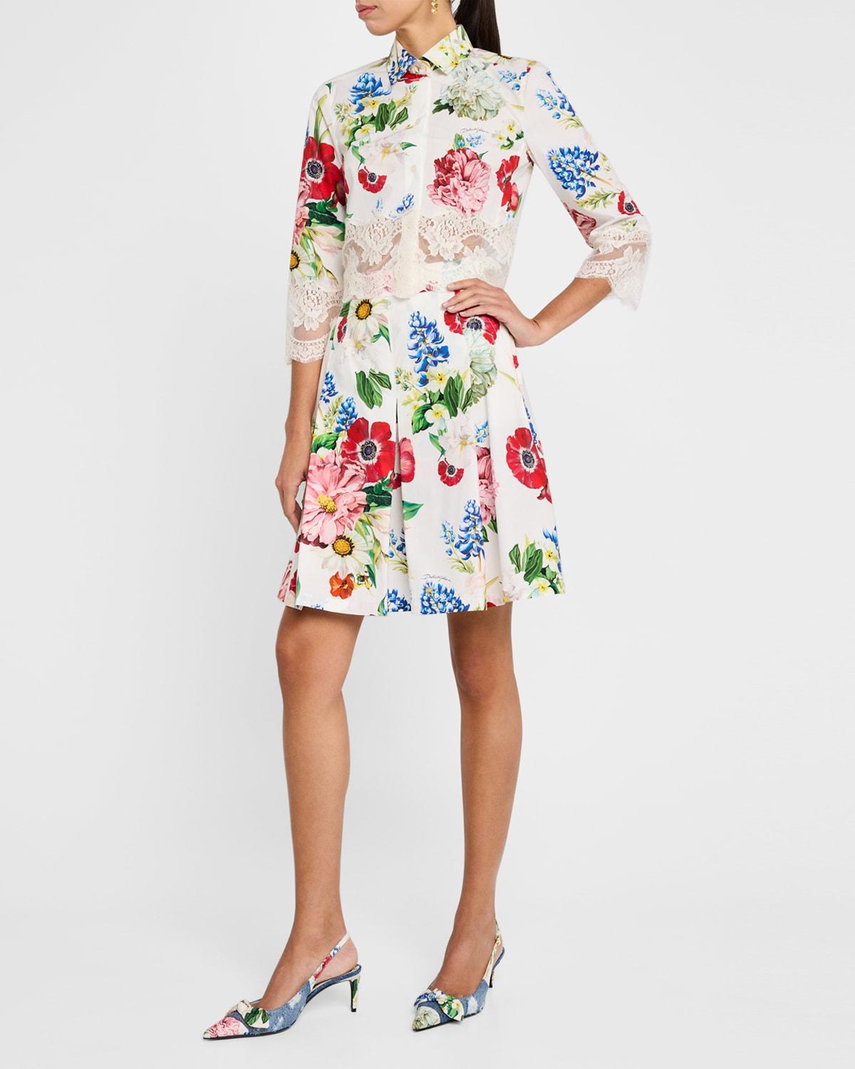 floral poplin pleated bermuda shorts