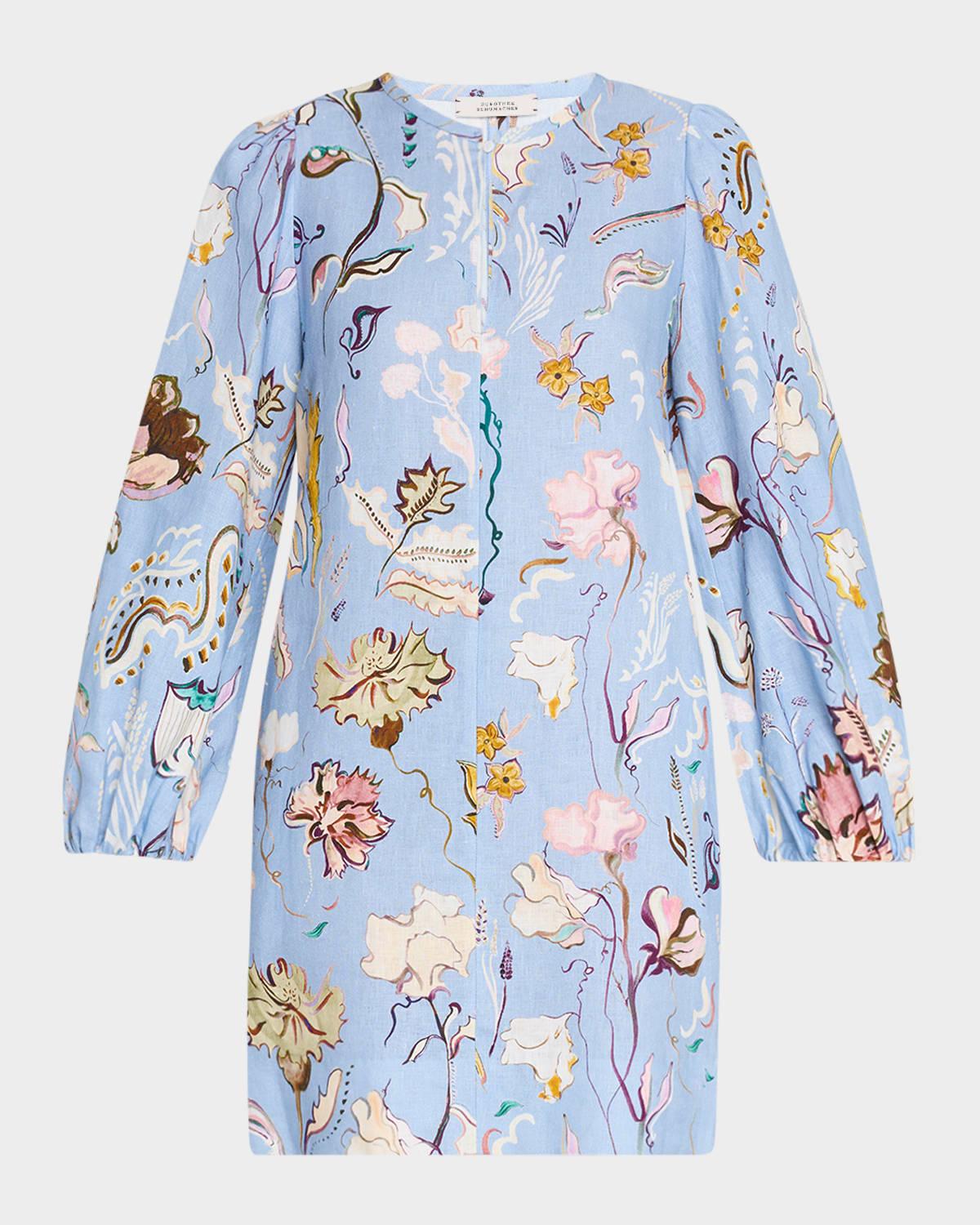 floral power linen shift dress with scarf
